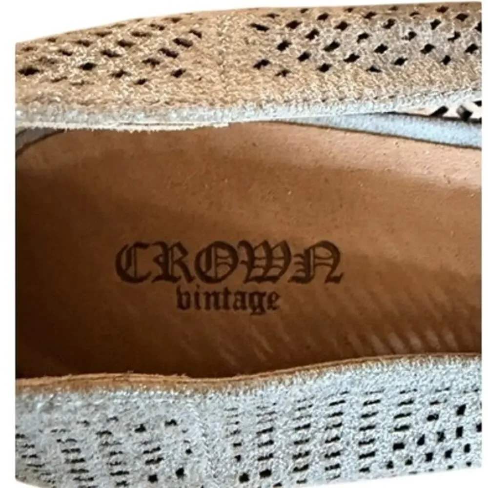 Crown Vintage Veneta Gray Perforated Loafers Women's 9.5M Slip On Flats